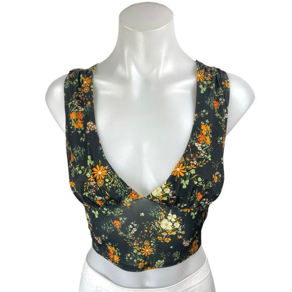 Urban Outfitters Multicolor Floral Sleeveless Plunging Tie Back Crop Top Size S - Picture 1 of 4